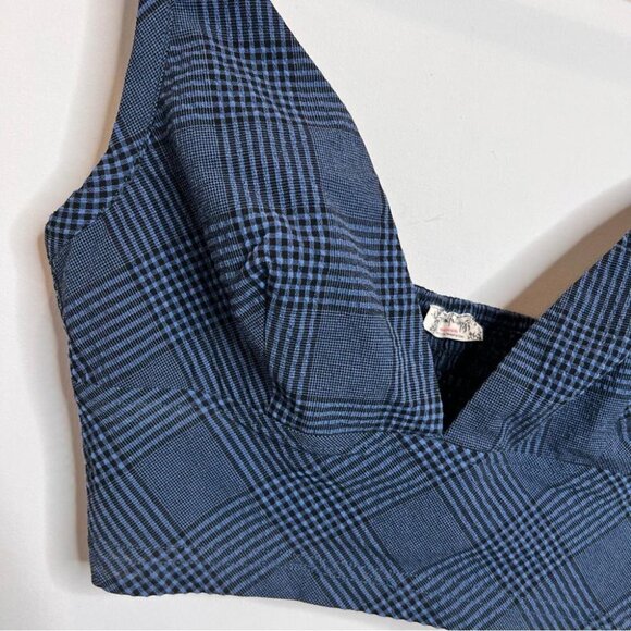 Intimately Free People Womens Size XS Blue Plaid Cropped Top Bralette Shirt - Picture 3 of 9
